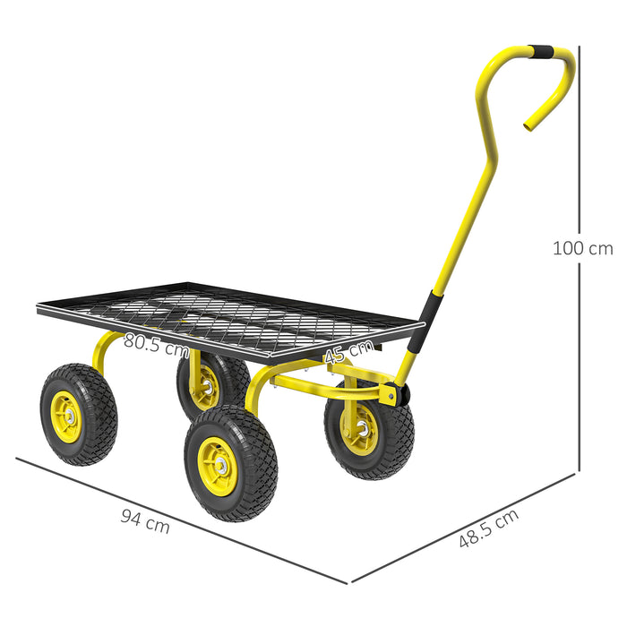 Heavy Duty Garden Trolley Cart with Metal Frame and Pneumatic Wheels Yellow by Outsunny