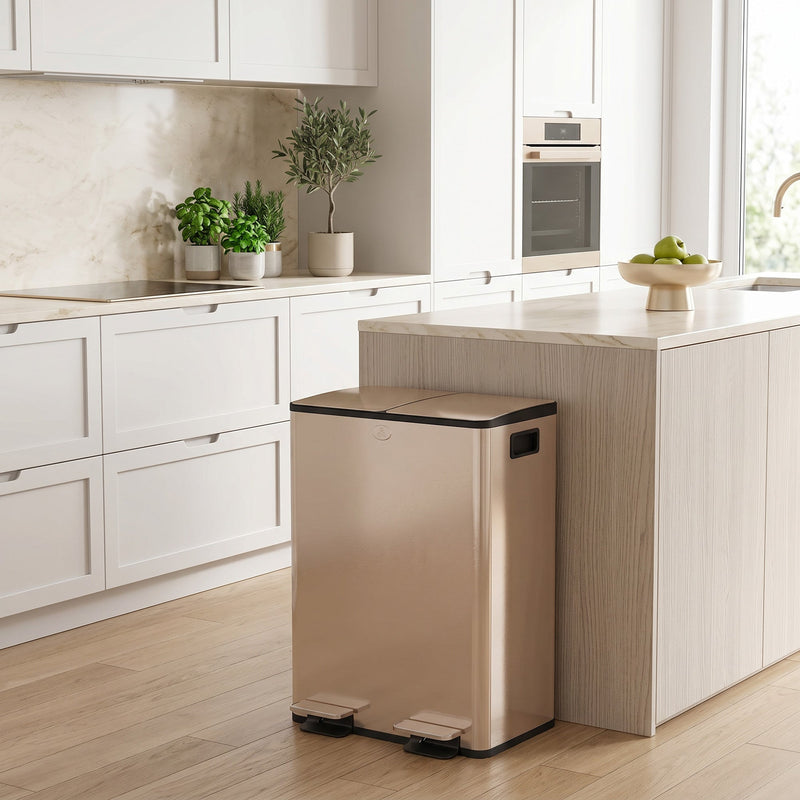 Kitchen Pedal Bin with Dual Compartments for Easy Rubbish and Recycling Separation