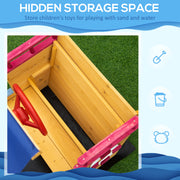 Wooden Pirate Ship Sandpit for Kids with Canopy Storage Bench and Liner Outdoor Play Brown