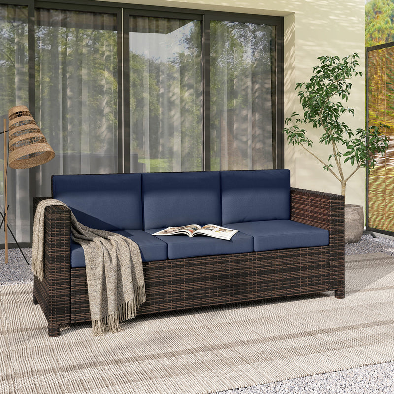 3 Seater Rattan Garden Sofa with Cushions for Comfortable Outdoor Relaxing, Black