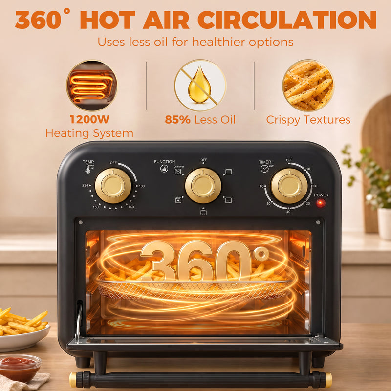 Air Fryer Oven 2-in-1 for Quick Healthy Family Meals with Easy Controls Black Gold Tone