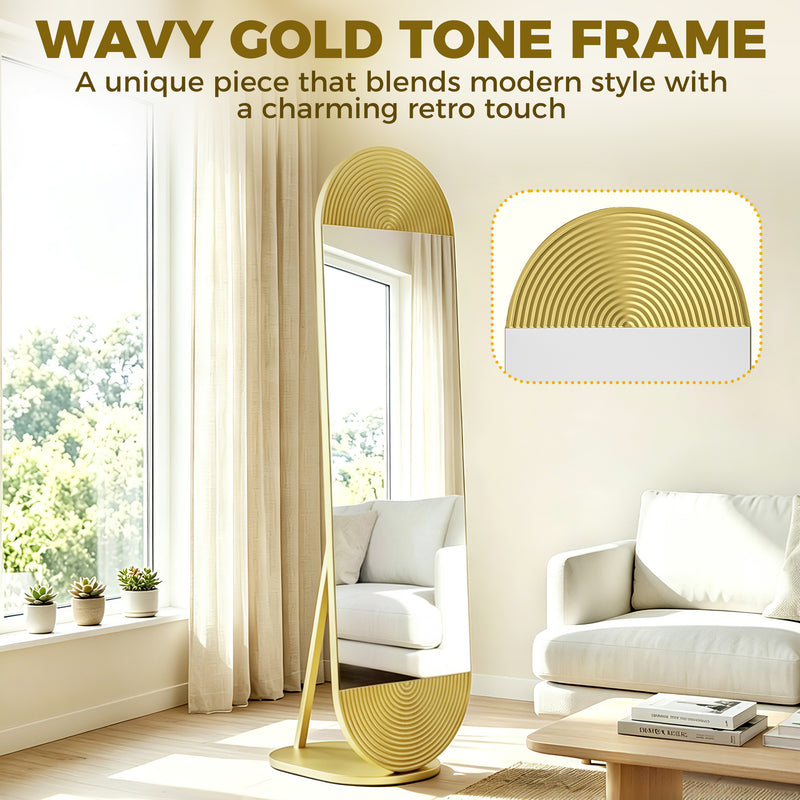 Full Length Free Standing Mirror with Shatter Proof Glass for Outfit Checks Gold Homcom