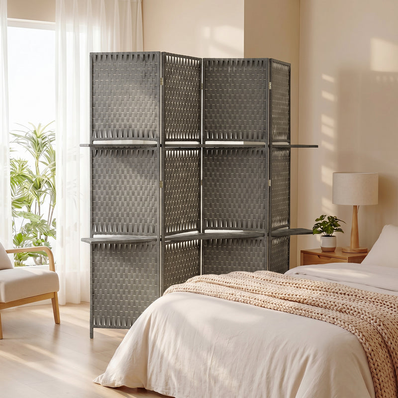 Room Divider with Shelves for Privacy and Storage in Small Spaces Grey