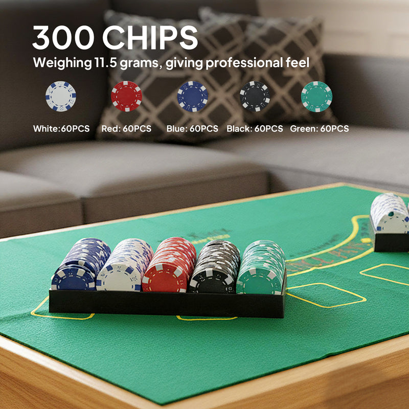 300 Piece Poker Chip Set with Card Shuffler and Mat for Casino Games Silver Tone AOSOM