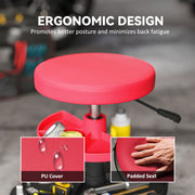 Mechanic Roller Stool with Adjustable Height and Tool Trays for Garage or Workshop Red AOSOM
