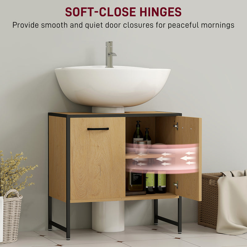 Natural Wood Bathroom Vanity Unit With Soft Close Doors For Pedestal Or Wall Basins