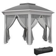 Dark Grey 3 x 4m Hexagon Pop Up Gazebo with Double Roof and Netting by Outsunny