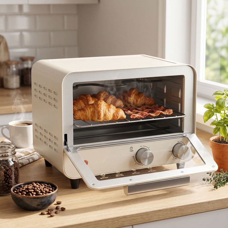 Mini Oven 12L Compact Worktop Cooker With Timer For Small Kitchens Cream White