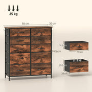 Tall Fabric Chest of Ten Drawers With Wood Top For Bedroom Or Hallway Storage, Rustic Brown