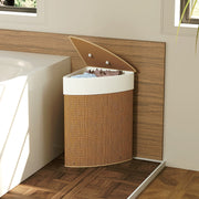 Brown 55L Bamboo Corner Laundry Basket with Lid and Washable Liner Bag