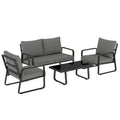 Garden Sofa Set for Four with Cushions and Coffee Table for All Weather Use Black Light Grey Outsunny