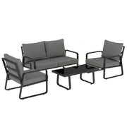 Garden Sofa Set for Four with Cushions and Coffee Table for All Weather Use Black Light Grey Outsunny