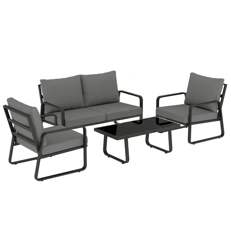 Garden Sofa Set for Four with Cushions and Coffee Table for All Weather Use Black Light Grey Outsunny