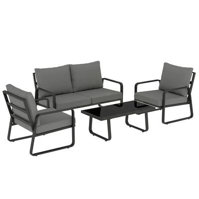 Garden Sofa Set for Four with Cushions and Coffee Table for All Weather Use Black Light Grey Outsunny