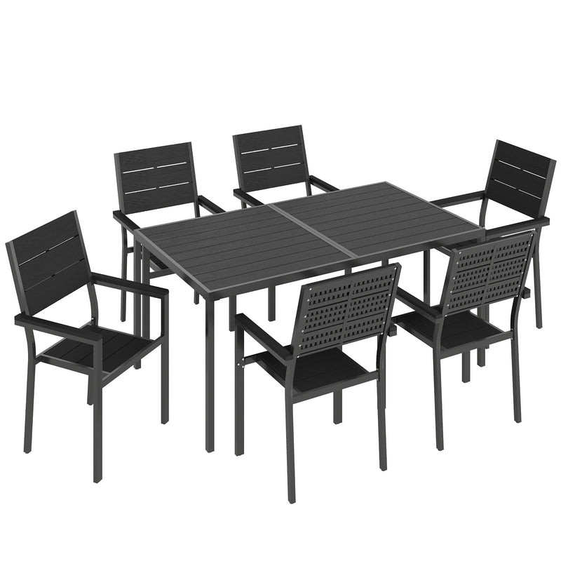Garden Dining Set for 6 with Weather Resistant Table and Supportive Chairs Black