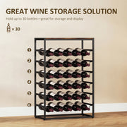 Wine Rack for 30 Bottles with Compact Storage and Secure Wave Slots Rustic Brown Black Homcom