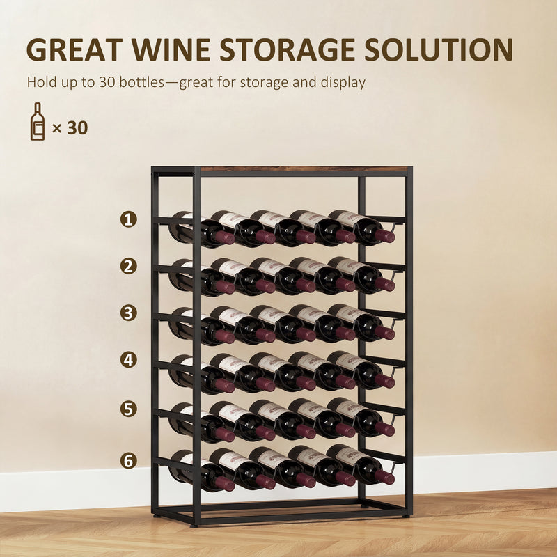 Wine Rack for 30 Bottles with Compact Storage and Secure Wave Slots Rustic Brown Black Homcom
