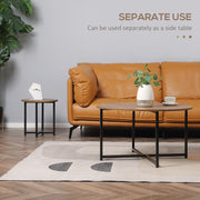 Set of 2 Round Coffee Tables with Metal Frame for Living Room or Bedroom Rustic Brown