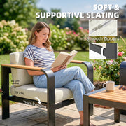 3-Piece Modular Garden Sofa Set with 12cm Cushions, L-Shaped Sofa and Coffee Table, Beige Outsunny
