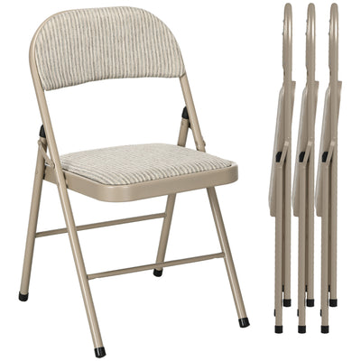 Folding Chairs Set of 4 for Extra Comfortable Seating and Easy Storage Beige AOSOM