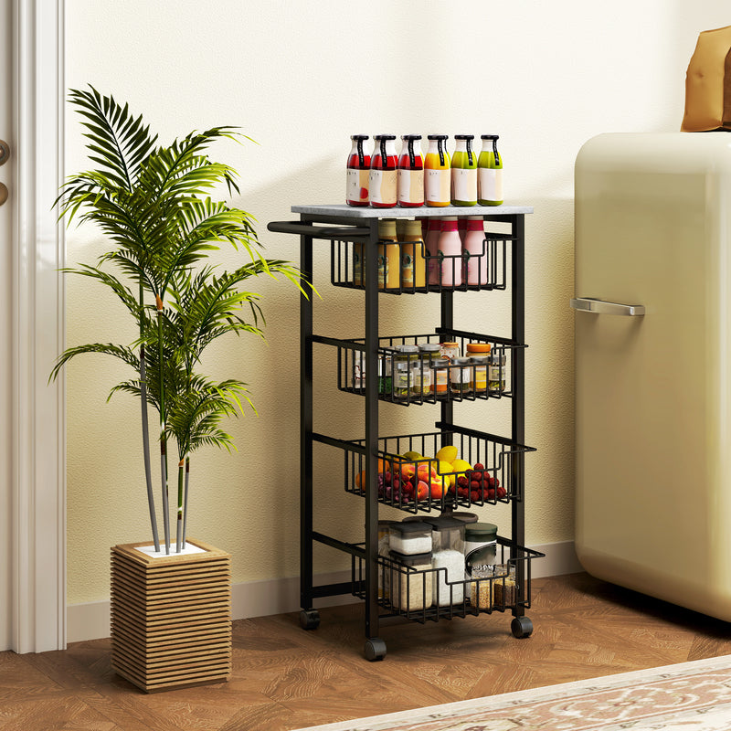 Grey Mobile Kitchen Island With Storage Baskets and Brakes by HOMCOM