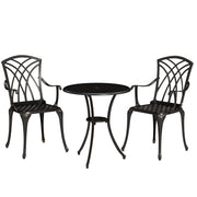 3 Piece Cast Aluminium Garden Dining Set for 2 With Parasol Hole Bronze Tone by Outsunny