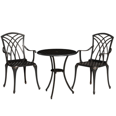 3 Piece Cast Aluminium Garden Dining Set for 2 With Parasol Hole Bronze Tone by Outsunny