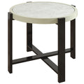 60cm Round Garden Side Table with Tempered Glass Top Aluminium Frame Light Grey