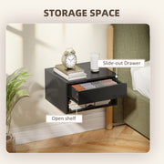 Floating Bedside Tables Set of 2 with Drawer and Shelf Space Saving High Gloss Black AOSOM