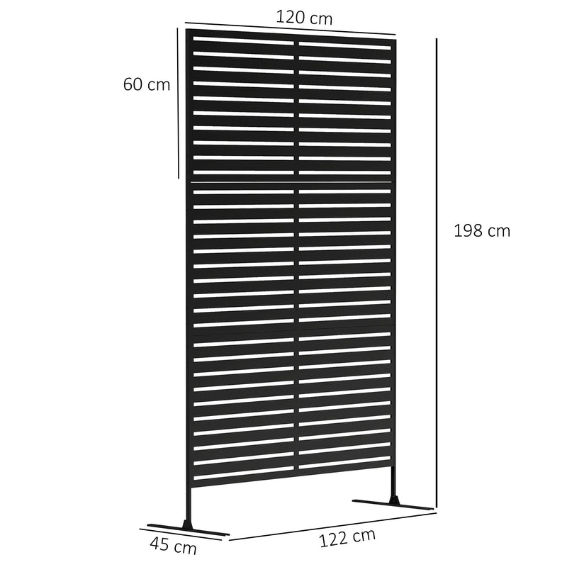 Black Metal Outdoor Privacy Screen With Feet for Dividing Garden or Patio Space with Trellis Support