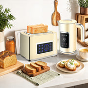 Touch Screen Kettle and Toaster Set for Modern Kitchen Style and Functionality Cream