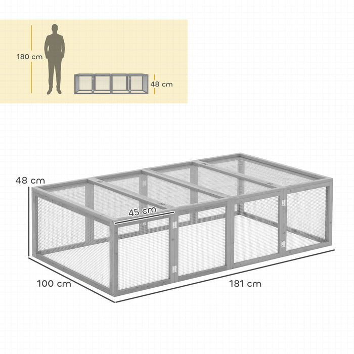 Grey 6ft Wooden Rabbit Hutch with Wire Mesh Openable Roof and Outdoor Play Space by PawHut