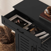 Black Shoe Storage Cabinet For Entryway with Louvered Doors Drawer and Adjustable Shelves 78x37x115cm Homcom