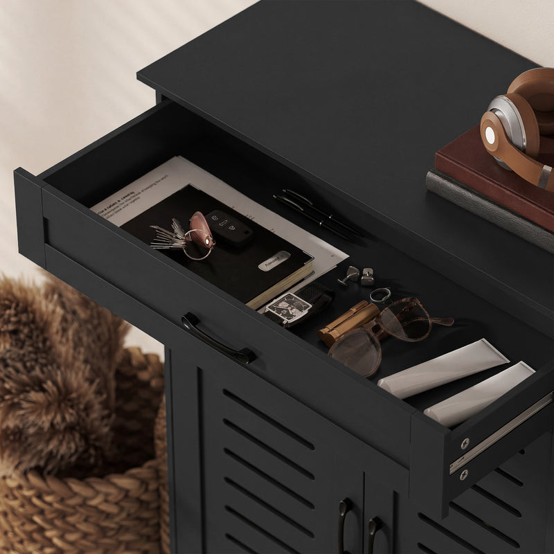 Black Shoe Storage Cabinet For Entryway with Louvered Doors Drawer and Adjustable Shelves 78x37x115cm Homcom