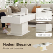 Extendable Coffee Table with LED Lighting and Hidden Storage for Living Room High Gloss White AOSOM