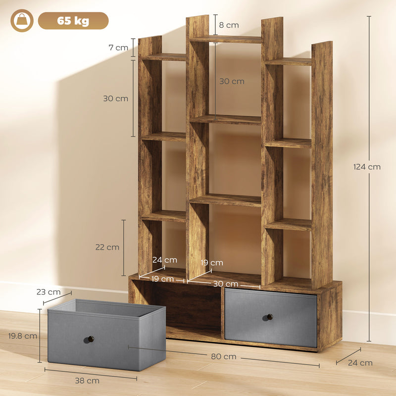 12 Shelf Storage Unit With Drawers For Home Office Or Bedroom Organisation Brown AOSOM