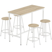 Breakfast Bar Table and Four Stools Set Space Saving for Small Kitchens Natural Wood White AOSOM