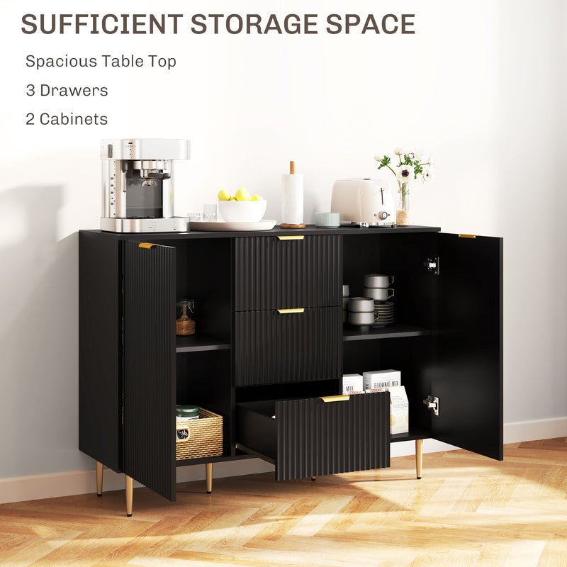 2 Door Sideboard with 3 Drawers and Adjustable Storage Shelves for Home Organisation Black