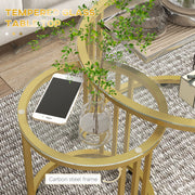 Set of 2 Nesting Round Coffee Tables with Tempered Glass Tops for Living Room, Gold Tone