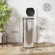 50L Stainless Steel Automatic Sensor Bin With Touchless Lid For Kitchen Or Office Use, Silver