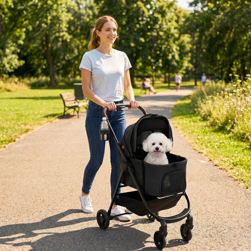 3-in-1 Pet Stroller for Small Dogs and Cats with Foldable Frame and Car Seat Black