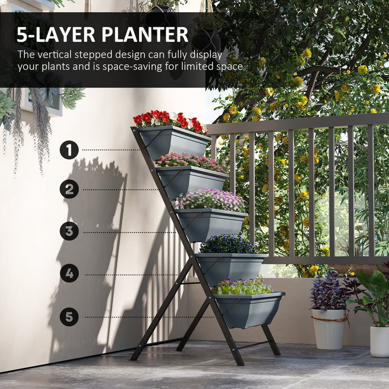 5 Tier Vertical Raised Garden Bed With Removable Planter Boxes For Outdoor Use Grey