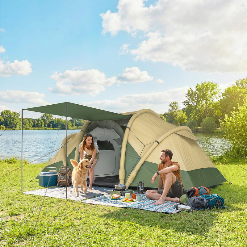 Inflatable Family Tent with Two Bedrooms and Quick 5 Minute Setup for Camping Green Brown