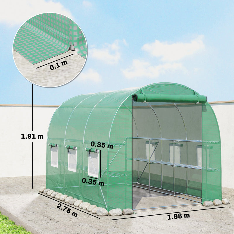 Walk In Greenhouse With Shelves For Organised All Season Plant Growing Green Outsunny