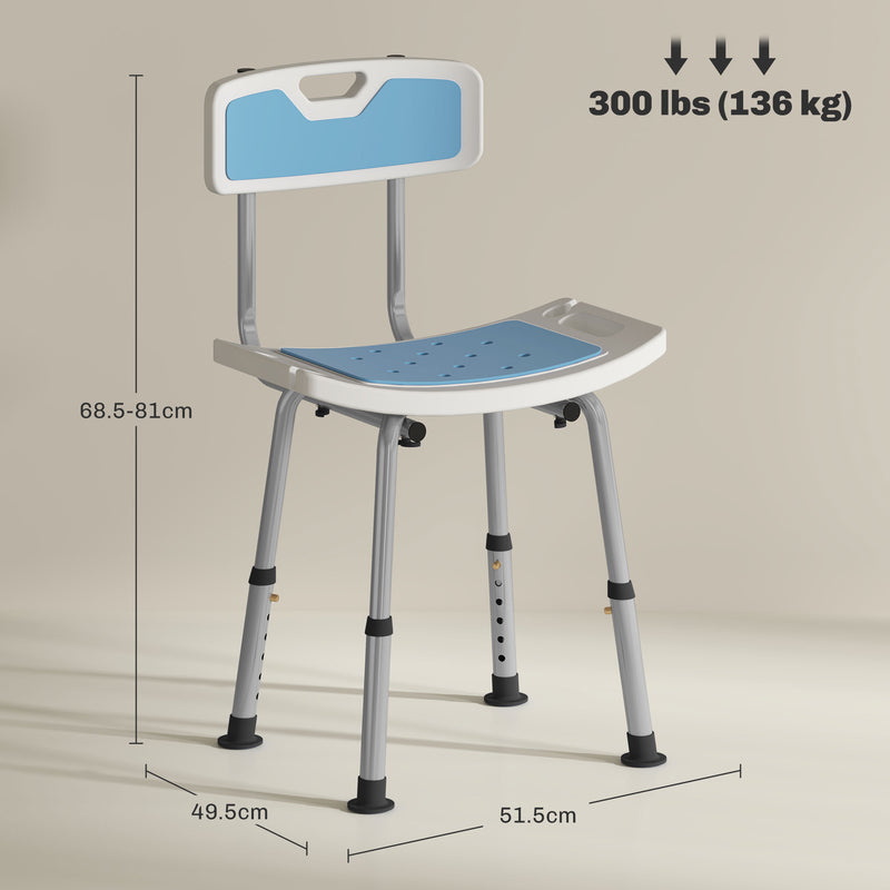 Height Adjustable Shower Chair with Backrest and Anti-Slip Feet by HOMCOM