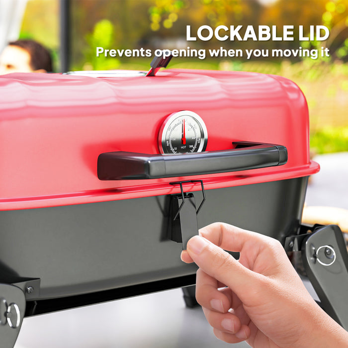 Red Folding Charcoal BBQ Grill with Thermometer Vent and 1232 cm² Cooking Area by Outsunny