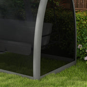 Grey 3 Seater Garden Swing Chair Converts to Bed with Curtains and Canopy for Shade