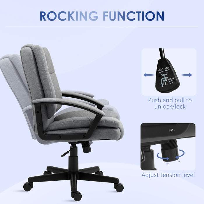 Grey Linen Look Padded Office Chair with Ergonomic Design by HOMCOM