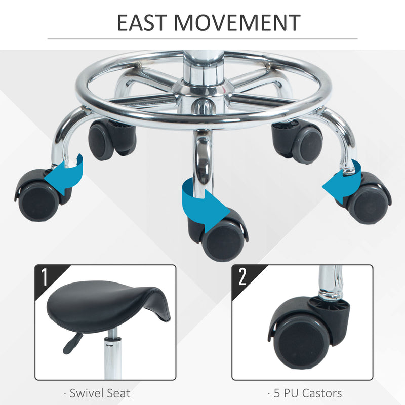 Ergonomic Rolling Saddle Stool With Wheels for Salon Spa or Tattoo Studio, Black