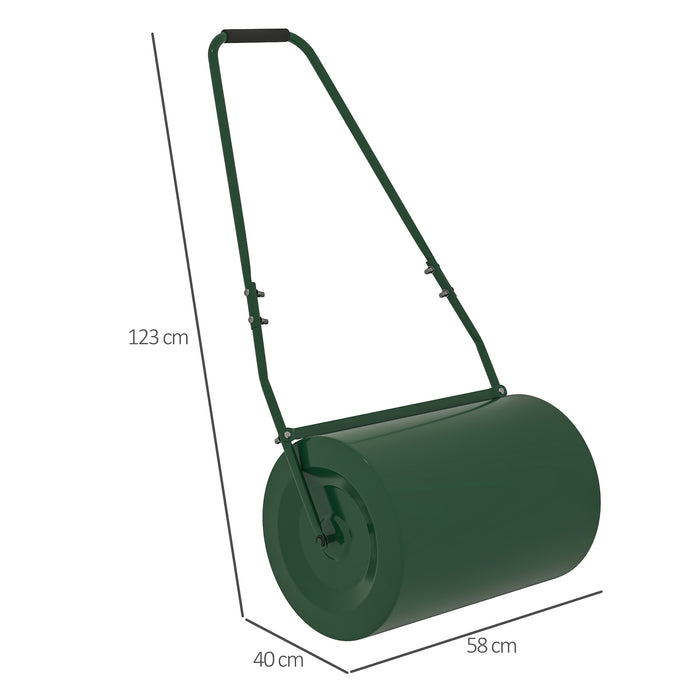 63L Heavy Duty Garden Lawn Roller Drum Steel Water or Sand Filled Dark Green by Outsunny